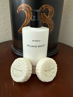 Byredo Mojave Ghost Hair Conditioner with BVLGARI bath Soaps